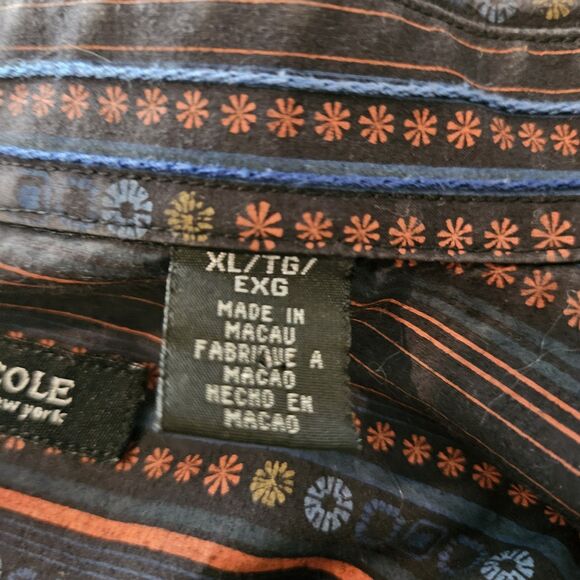 KENNETH COLE  Dress Shirt Men's XL Long sleeve 90's black patterned button down - Picture 5 of 11